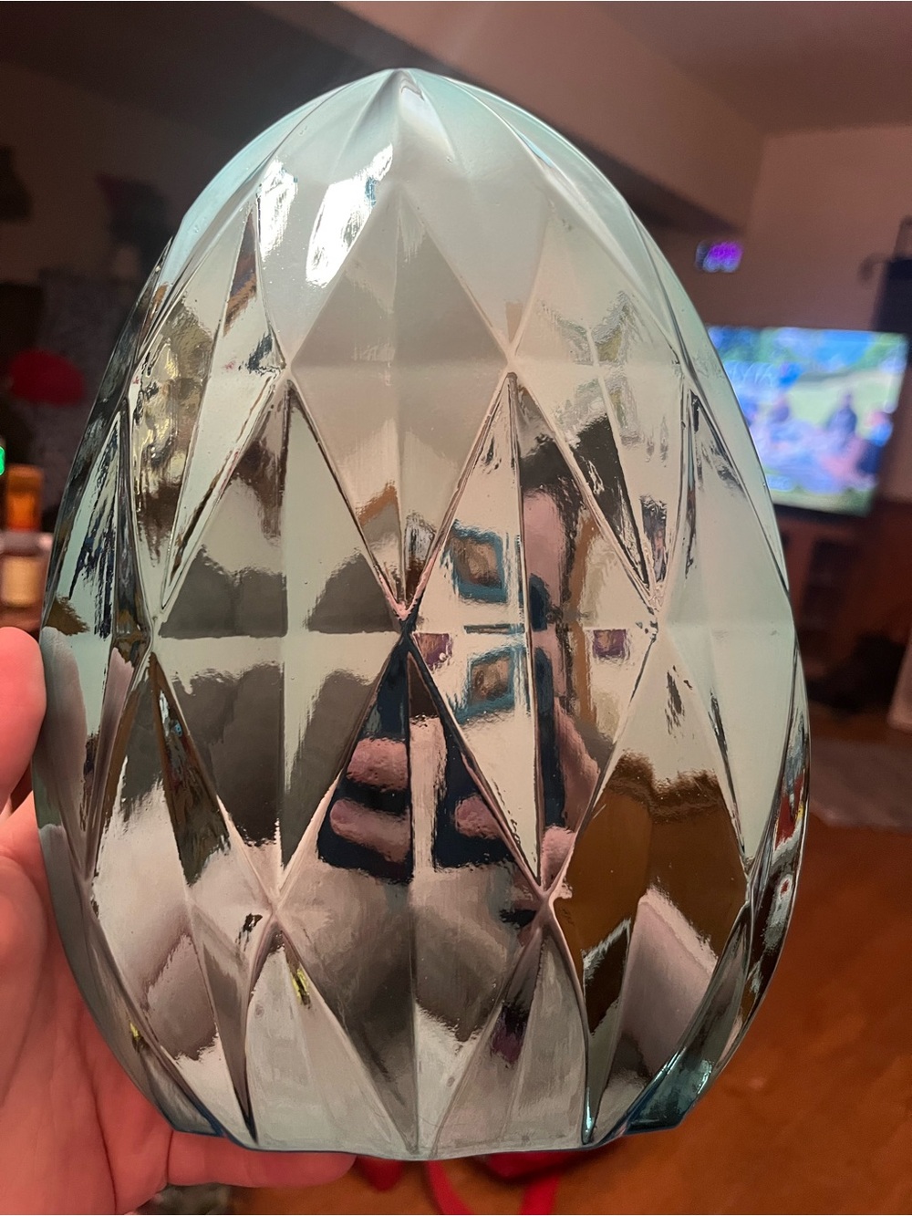 Decorative Faceted Metallic Tabletop Egg Decor - 2 Blue & 1 Pink